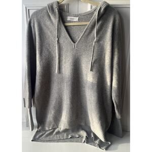 NAADAM 100% Cashmere V-Neck Hoodie Heather Grey Luxe Knit S Sweater Layered